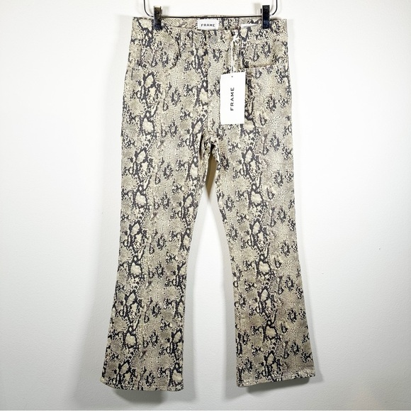 NWT Frame Denim Le Crop Mini Boot Denim Jean in The Serpent Snake Print Size 26 - Picture 3 of 11